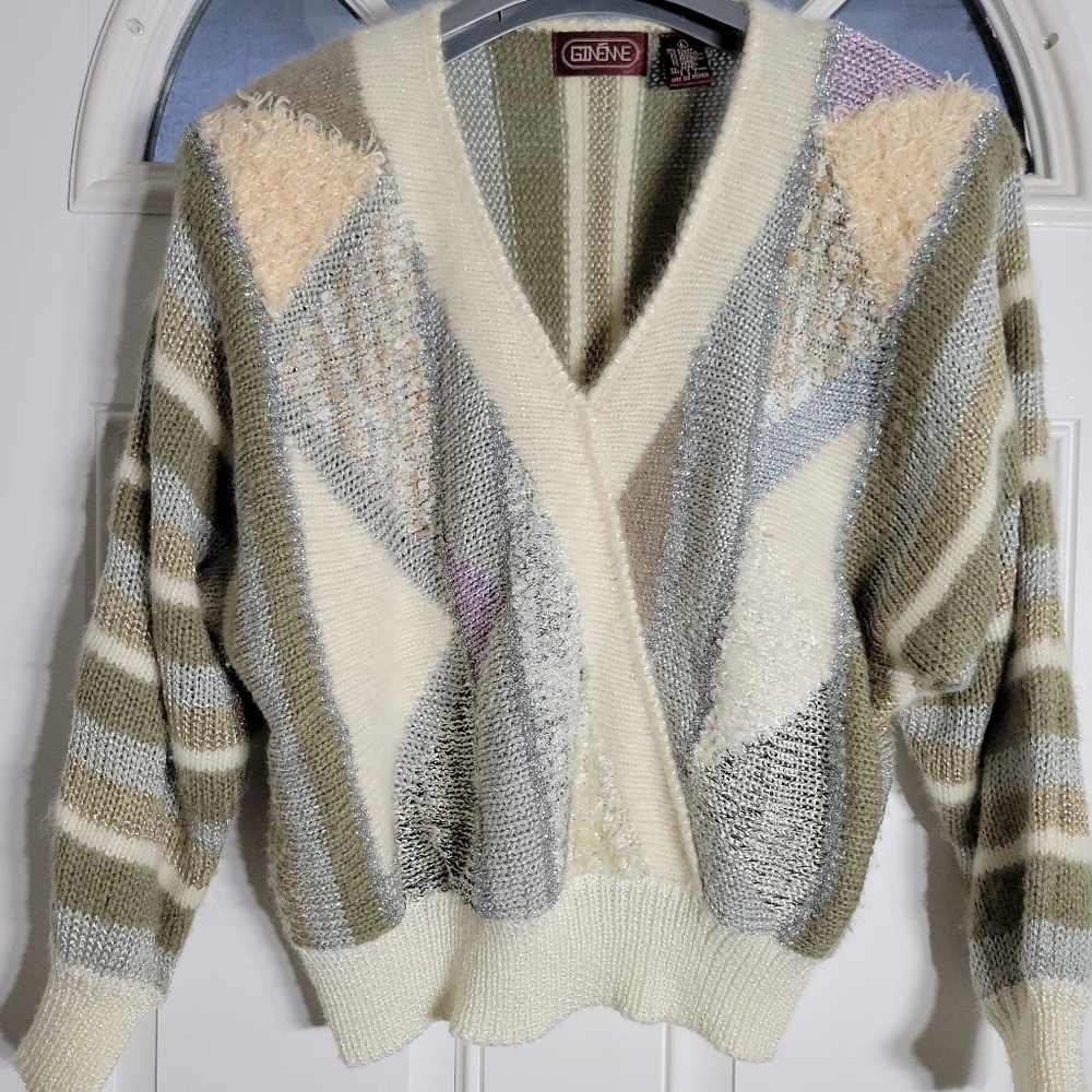 Vintage 1970s Ginenne V Neck Sweater Size L